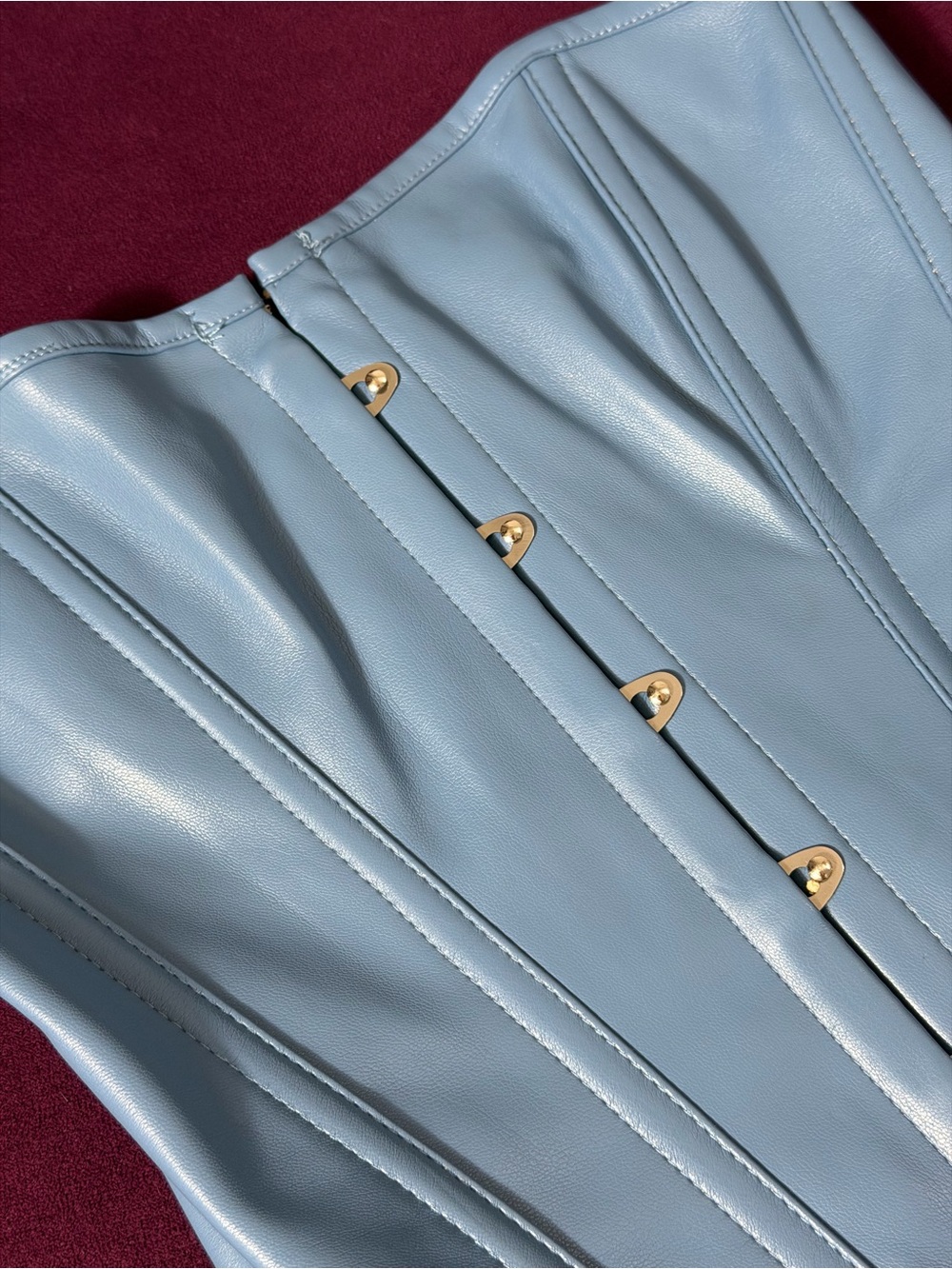 PrettyLittleThing Light Blue Faux-Leather Corset Jacket with Gold Hardware